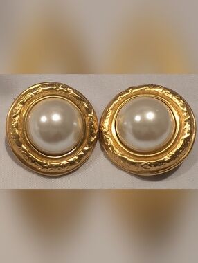 Gold Pearl Dome Clip Earrings - Women Jewelry